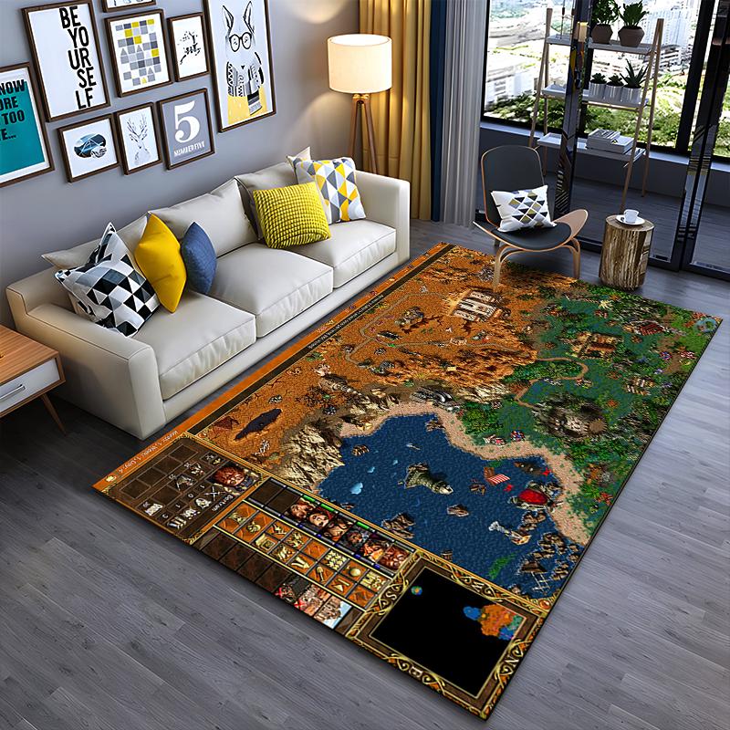 Fantasy World Map with Castles and Landscapes Non-slip rug suitable for living room and bedroom sofas