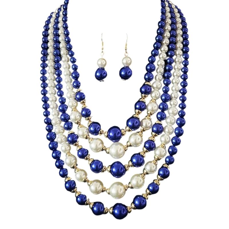 Fashionable Layering Artificial Pearls Necklace With Matching Studs Comfortable Daily Wear Accessories