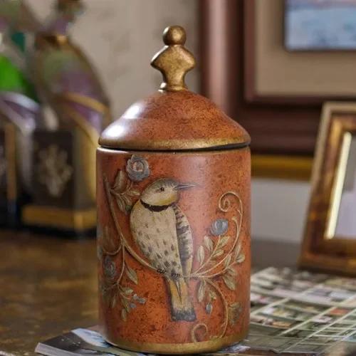 Vintage Ceramic Storage Jars Kitchen Sugar Jar Tea Can Enamel Moisture-proof Tea Jar Storage Jar, Antique Household Ornament