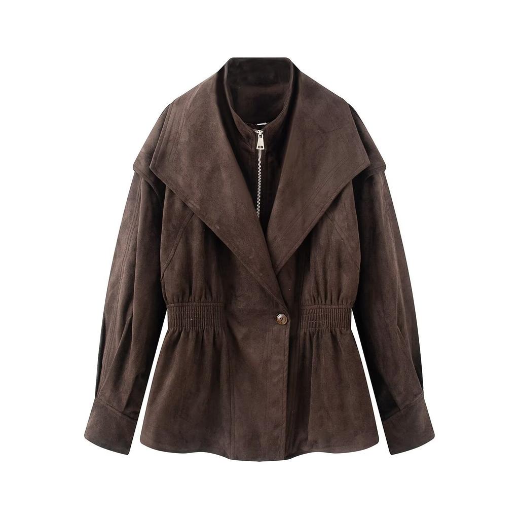 2026 Summer New Arrival: European and American Cross-border Women's Vintage British Double-Collar Suede Jacket W034 26099