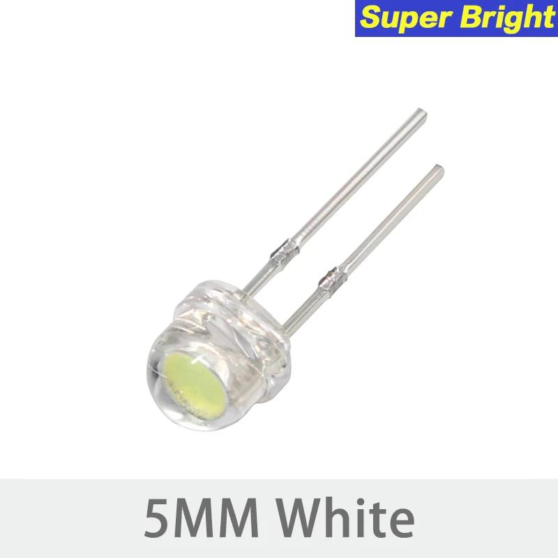 50/100PCS Straw Hat LED 5mm Super Bright LED Diode F5 Light Emitting Diode Blue Green Red Yellow White, for DIY Electronic