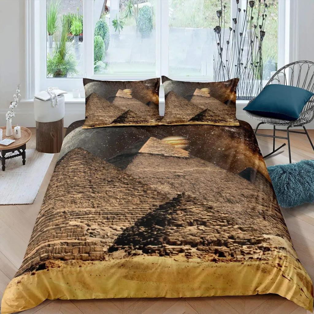 Forntida egyptiska pyramider Sängkläder Set Klassisk arkitektur Påslakan Sängkläder King Twin Queen Dubbel Polyester Täcke