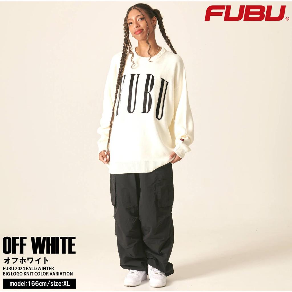 FUBU Strick Langarm für Herren und Marke Big American Oversized fam-42710 Off-White Pullover, Pullover, Damen, Name, Logo, Lässig,