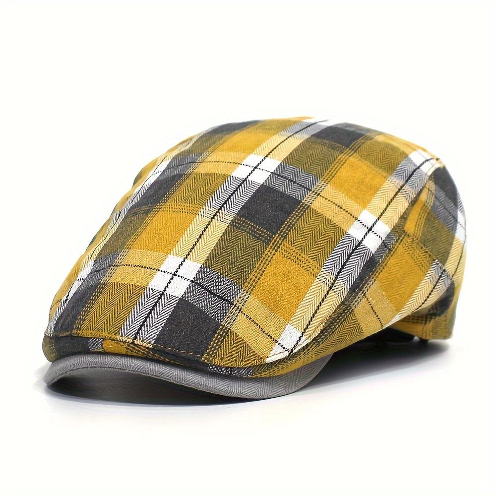 Lehké prodyšné kontrastní kostkované baretové čepice, retro vintage unisex ploché klobouky, britské ležérní pokrývky hlavy