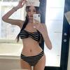 Wind Retro Striped Sexy Babes with Small Breasts Sexy Bikini Split Swimsuit Women