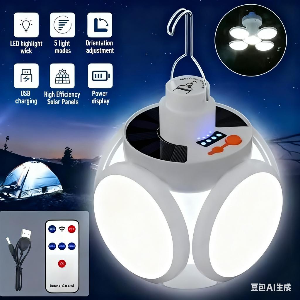 Solar Folding Soccer Light Rechargeable LED Bulb Lamp Outdoor Camping Night Market Stall Power Outage Emergency Lighting Torch