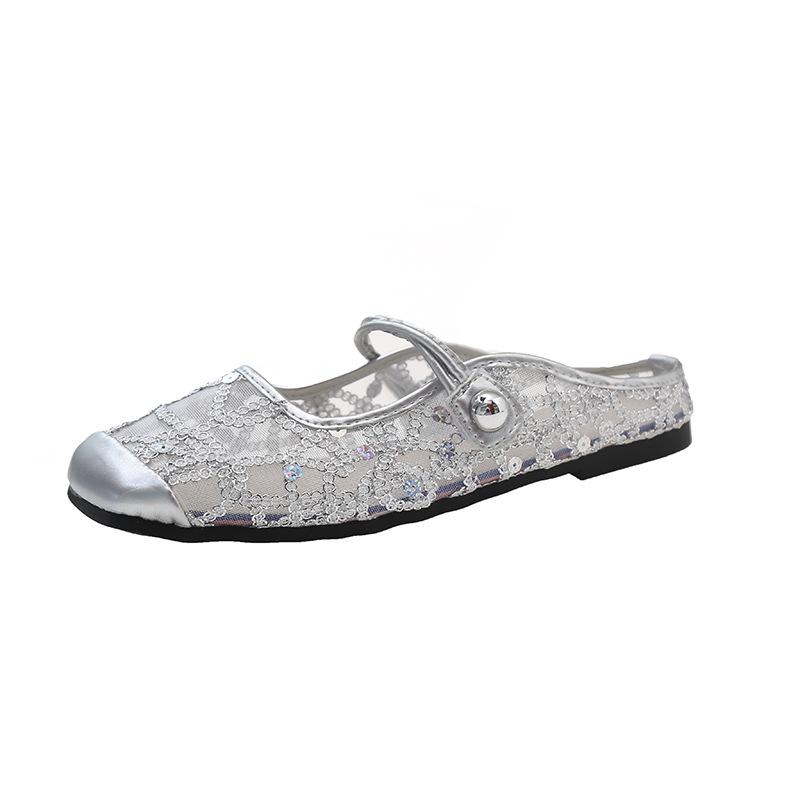 Fashion Summer Woman's Lace Slippers French Women Sandals Flat Shoes Fashion Street Style Casual Ladies Dress Shoes MaryJane Shoes Mujer