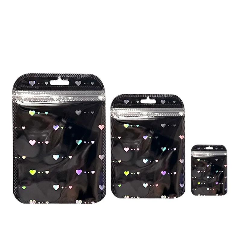 50pcs Holographic Zipper Small Jewelry Bag Pouch For Bead Earring Food Storage Small Business Entrepreneurship Packaging 7*12cm