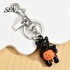 Metal Key Holder Halloween Cat Holding Pumpkin Keychain, Car Party Favor Ring Holder, Backpack Handbag Hanging Decorative Accessory