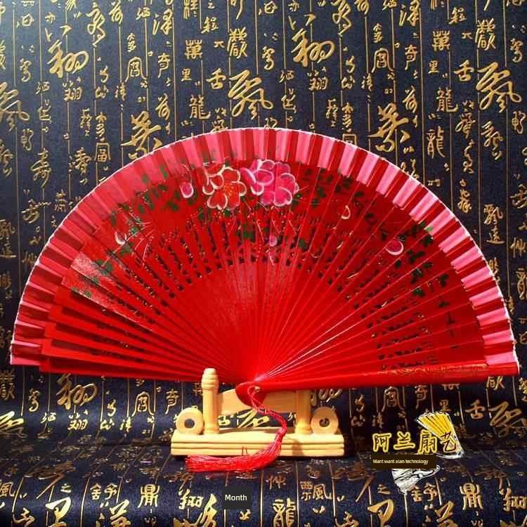 Double-Sided Easy-Open Folding Fan, Group Performance Fan, Retro Fan for Show, Dancing, Bright Red Model Dance Fan, Chinese Style