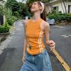 Girls Casual Vest Long Style Orange Striped Tank Tops Sleeveless Tees For Women