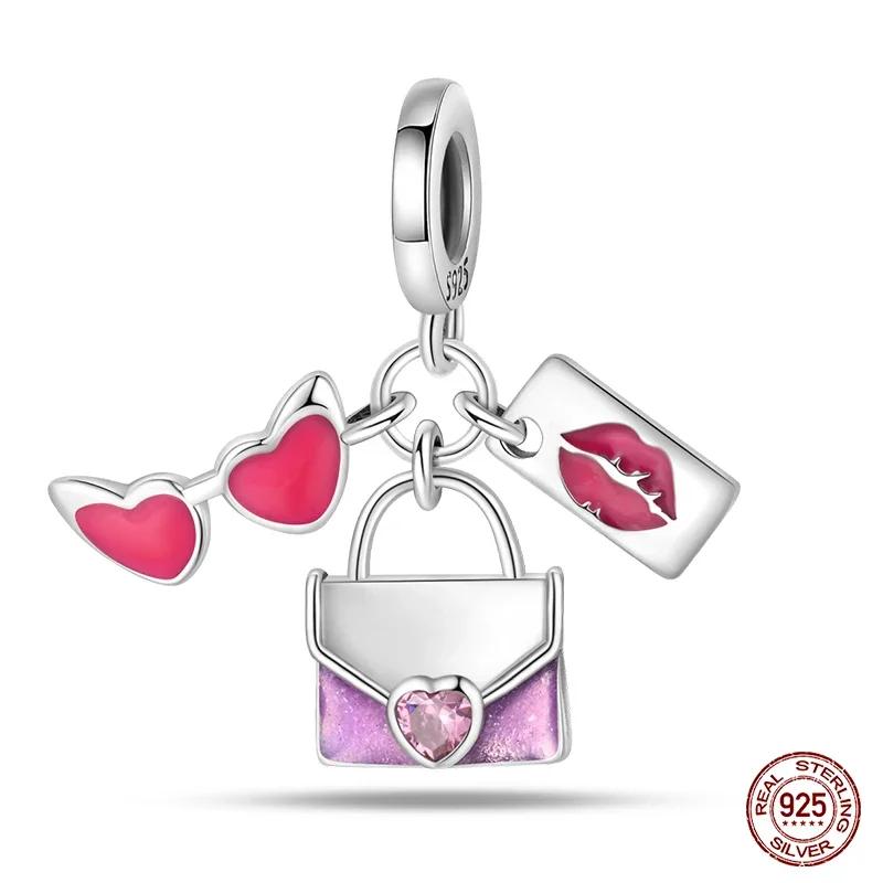 100% Copper Fashion Pink Princess Skirt Bag Lipstick Charms Beads Fit Original Bracelets Diy Jewelry Gifts