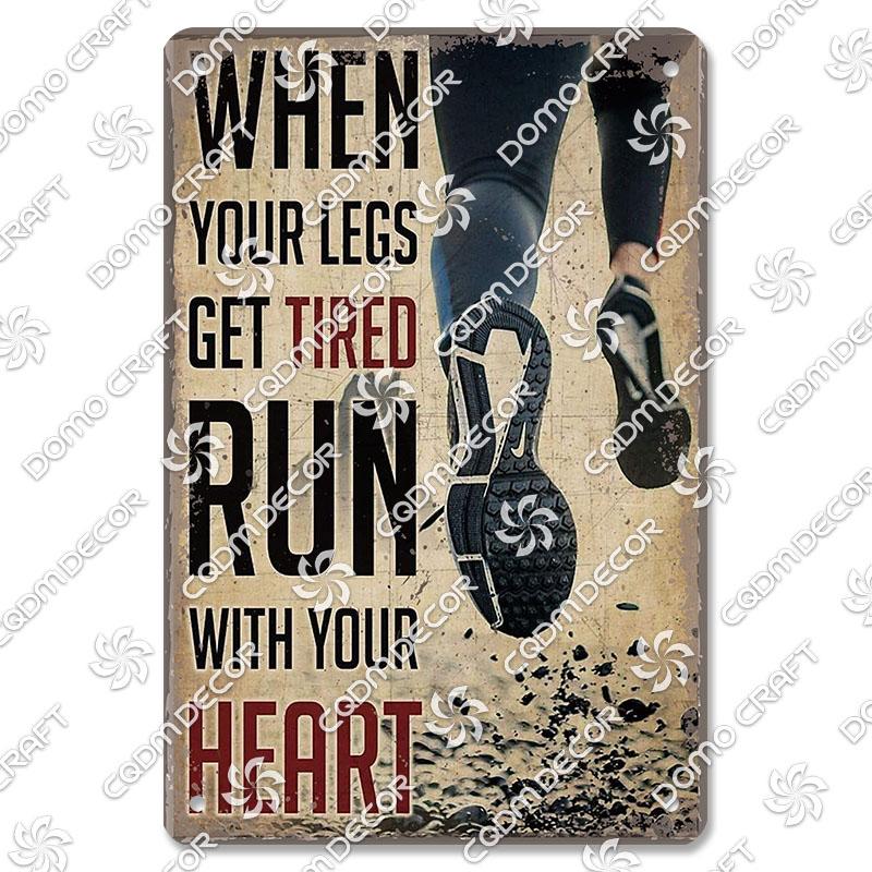 Run Race Poster Metal Plate Runner Run With Your Heart Running Shoes Metal Tin Signs Retro Wall Decor Club Gym Living Room Home