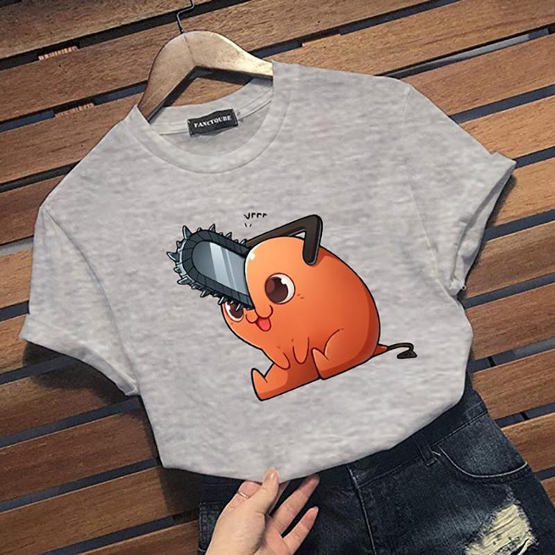 Cute Kawaii Pochita Pattern Printed T-shirt Men Women Anime Casual Round Neck Short Sleeve Shirt