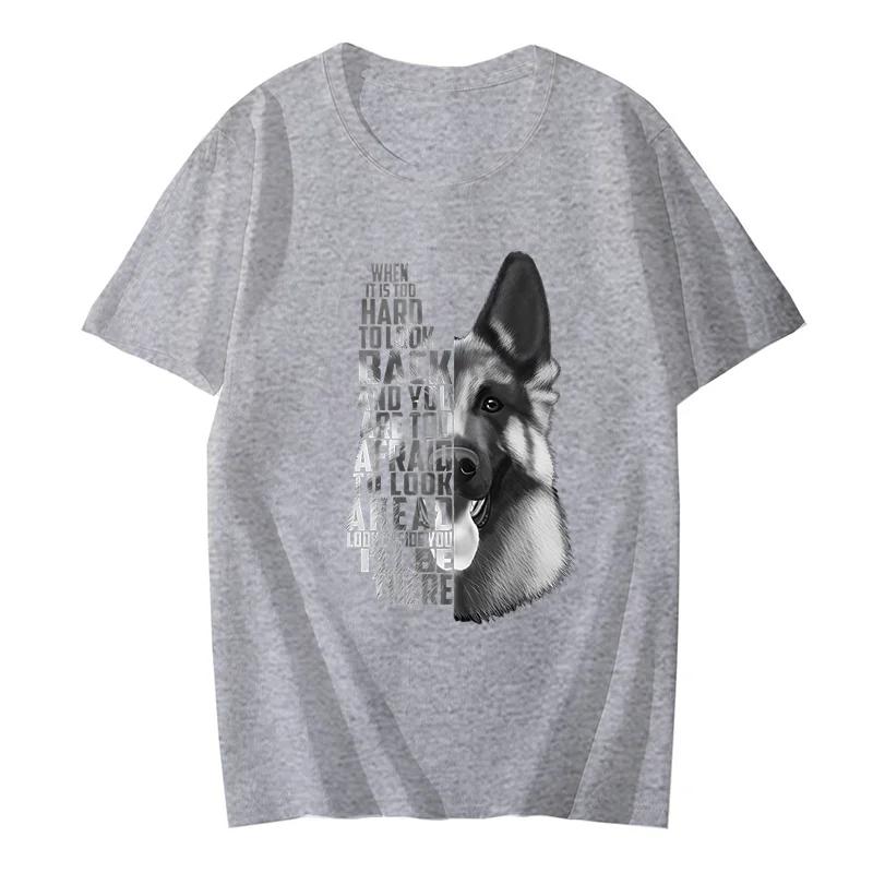 

Повседневная футболка для мужчин, футболка с коротким рукавом с принтом немецкой овчарки, черно-белая мужская футболка с немецкой овчаркой, модная одежда XXXL серый