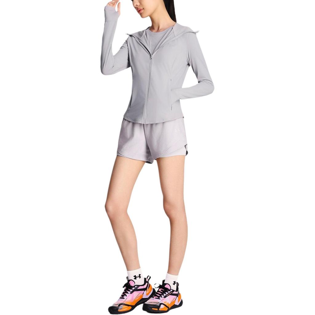 Under Armour Outdoor Training Breathable Sunshade Lightweight Minimalist Solid Color Sun Protection Clothing Women tops Dawn-Gray-Pink 6014375-009