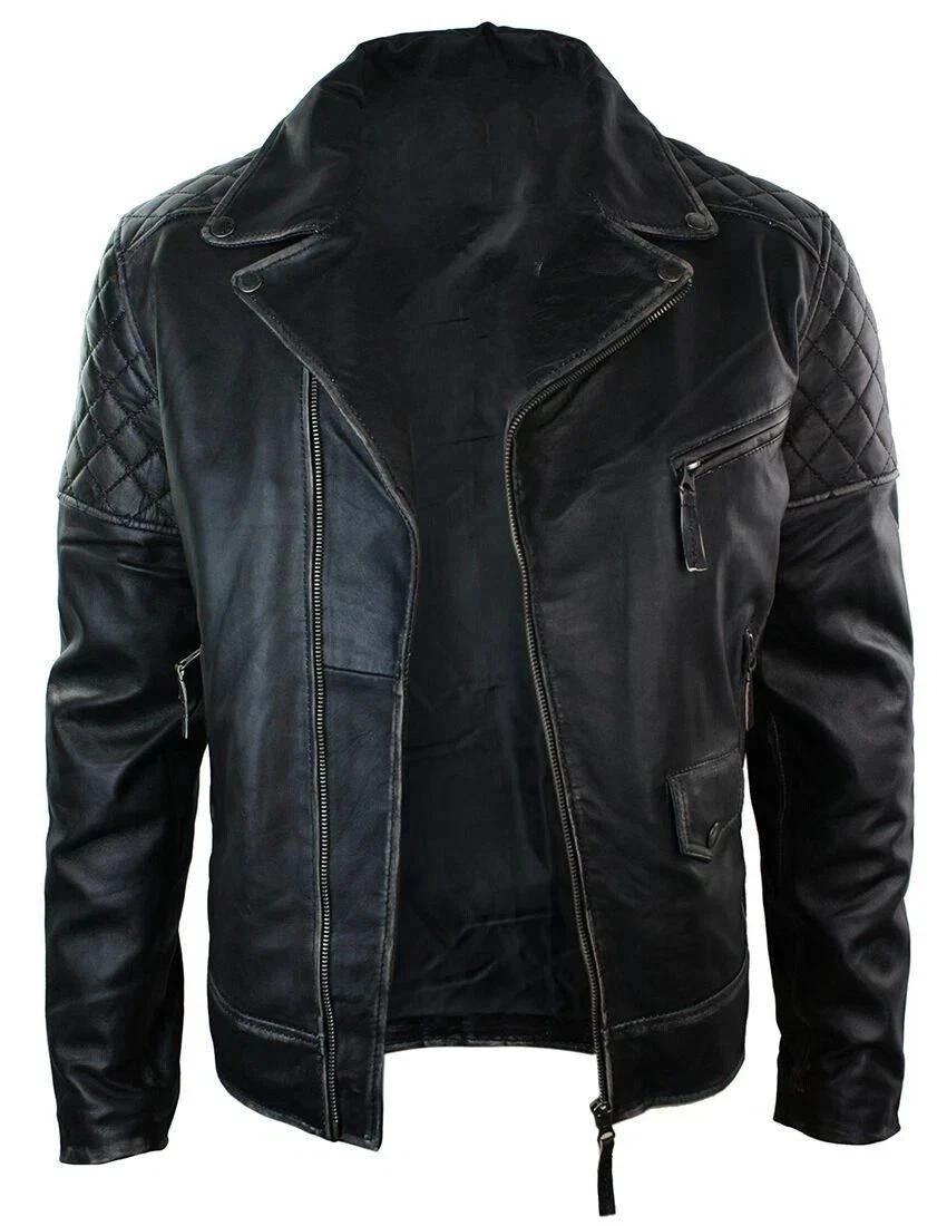 

New Men Jacket Black Leather Handmade Genuine Lambskin Stylish Motorcycle Soft 3XL чёрный