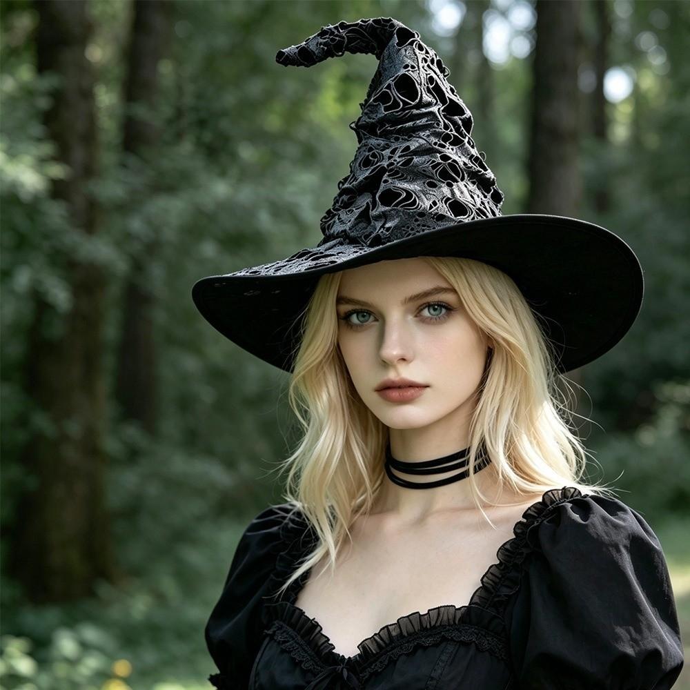 Large Wide Brim Halloween Wizard Hat Gothic Pointed Mage Hat Breathable Wizard Cap School Event