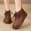 Women’s Classic Oxfords Boots Flats Black Leather Student Booties for Girl Motorcycle Ankle Boots Winter Boots
