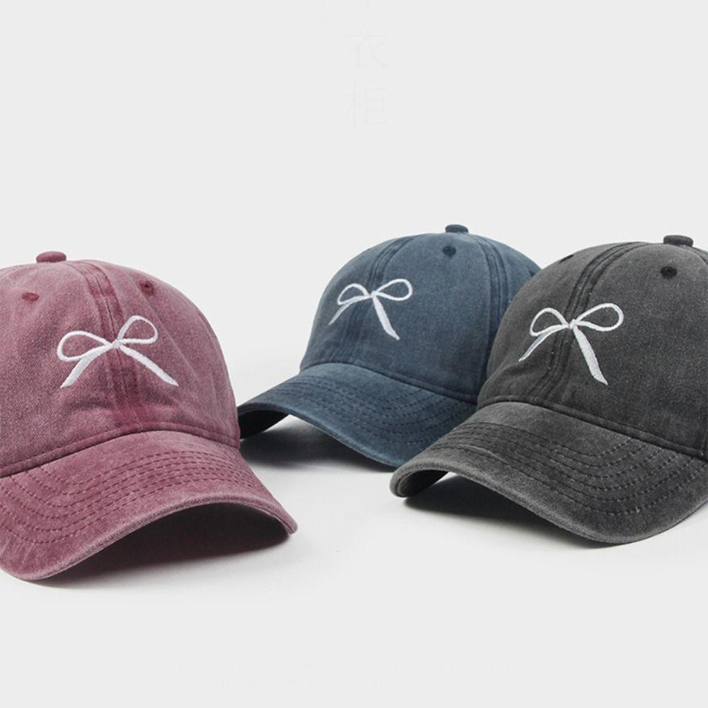 Embroidery Bow Sun Cap Adjustable Sun Hat Unisex Baseball Cap