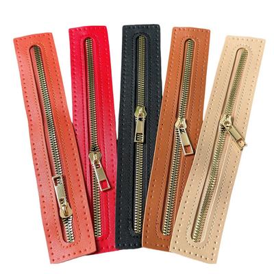 עור PU רב-צבעי תפור ביד רוכסן DIY תיק עבודת יד רוכסן ניתן להחלפה רוכסן מעור רך אביזר לשינוי תיק