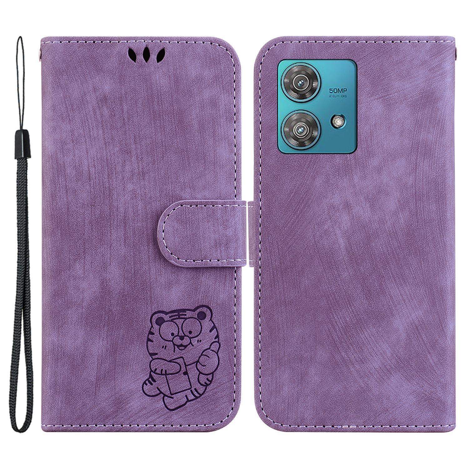 

For Motorola Edge 40 Neo 5G Case Tiger Imprint PU Leather Phone Wallet Cover Purple
