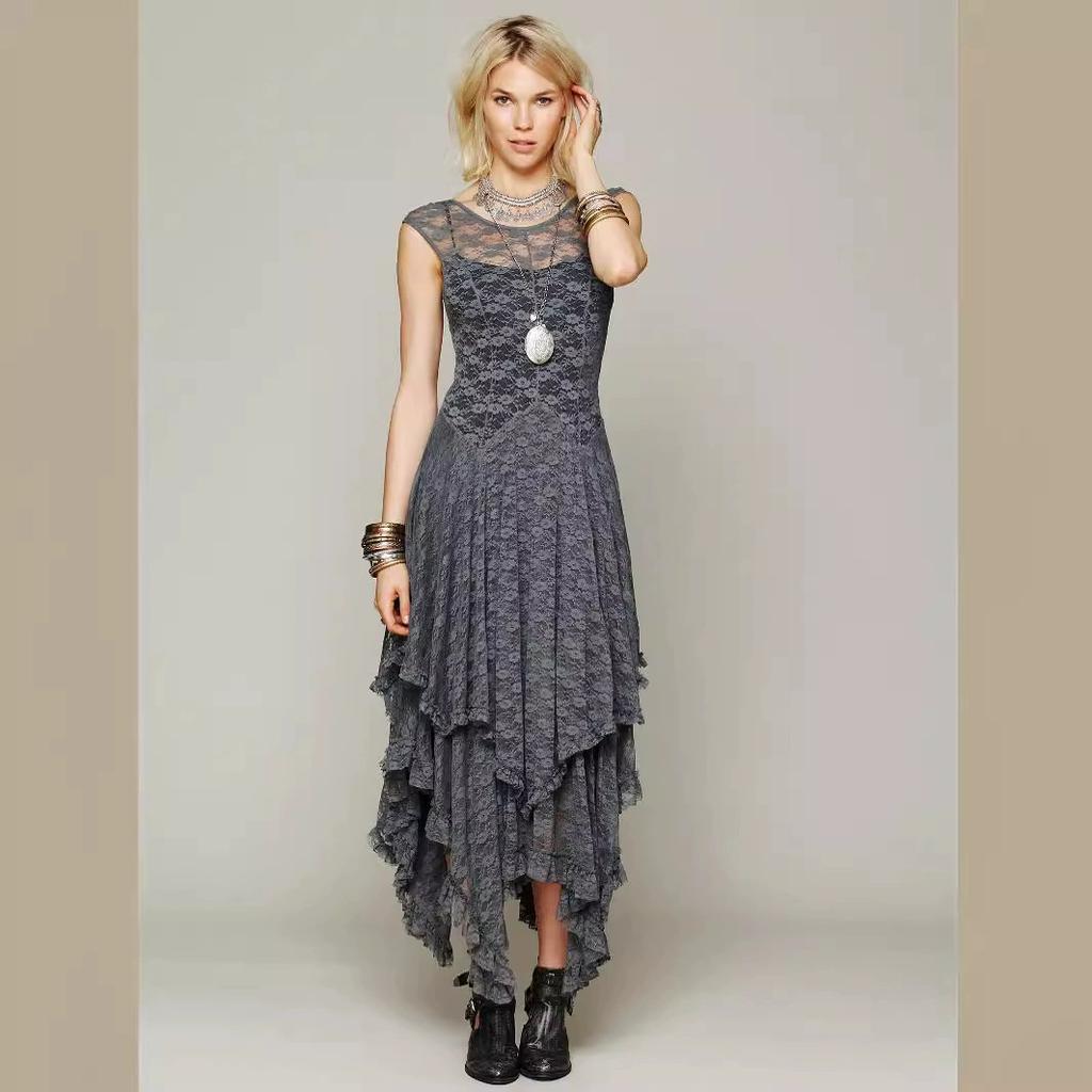 Módní dámská krajková sukně Sexy nepravidelný lem Dlouhé šaty