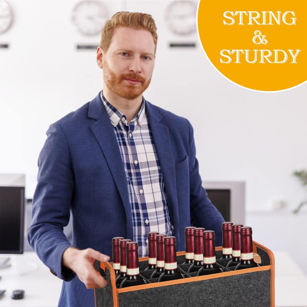 12-Bottle Felt Wine Carrier Storage Box With Divider Liquor Comfort Handle Bottle Tote Portable Wine Bottle Camping Travel Bag