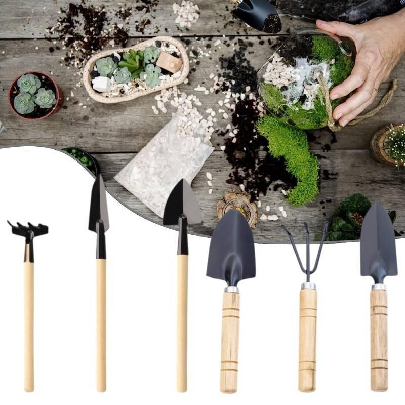 Conjunto de Ferramentas de Jardim com Cabo de Madeira Durável para Soltar o Solo e Plantar