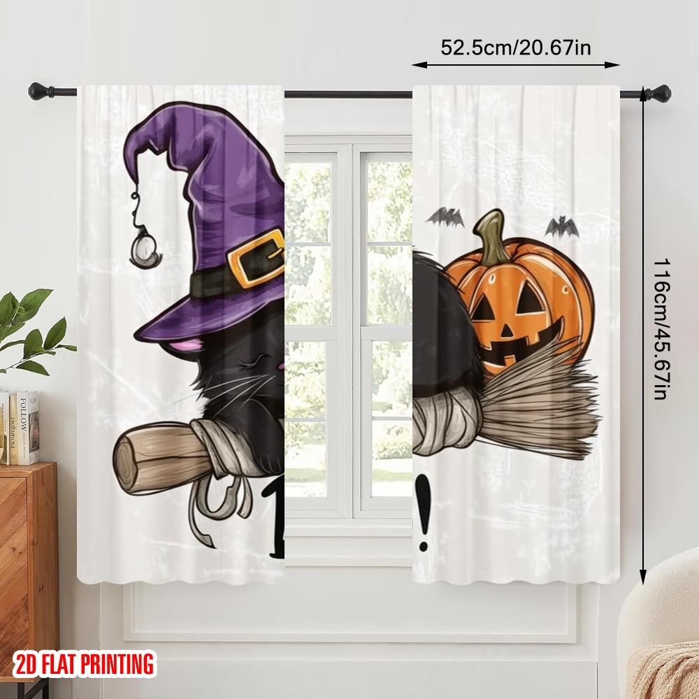 2pcs,2D Plane Printing Light Filtering Curtains Spooky Whiskers Durable Polyester (without Rod) Holiday for Bedroom Office