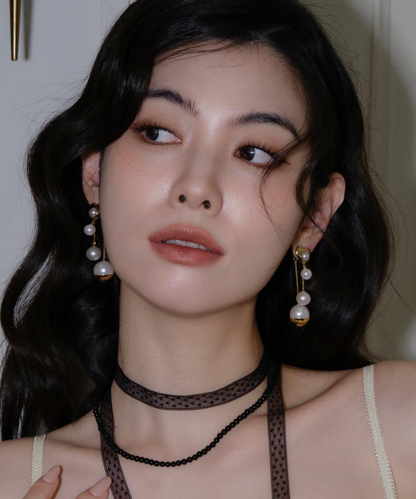 Reve Black Dot Lace Scarf & Onyx Necklace [3-Way]