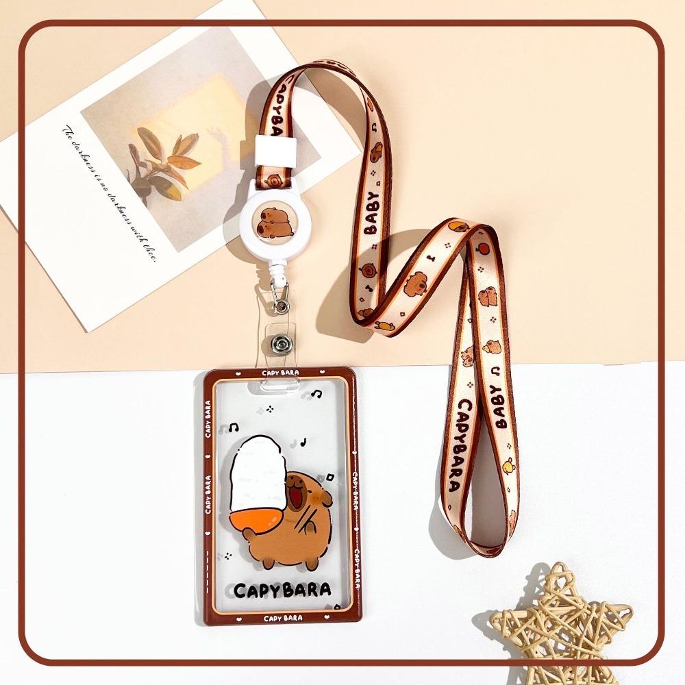 Cute Cartoon Capybara Photocard Holder Transparent with Lanyard Photo Protector Case Keychain Card Cover Photo Storage