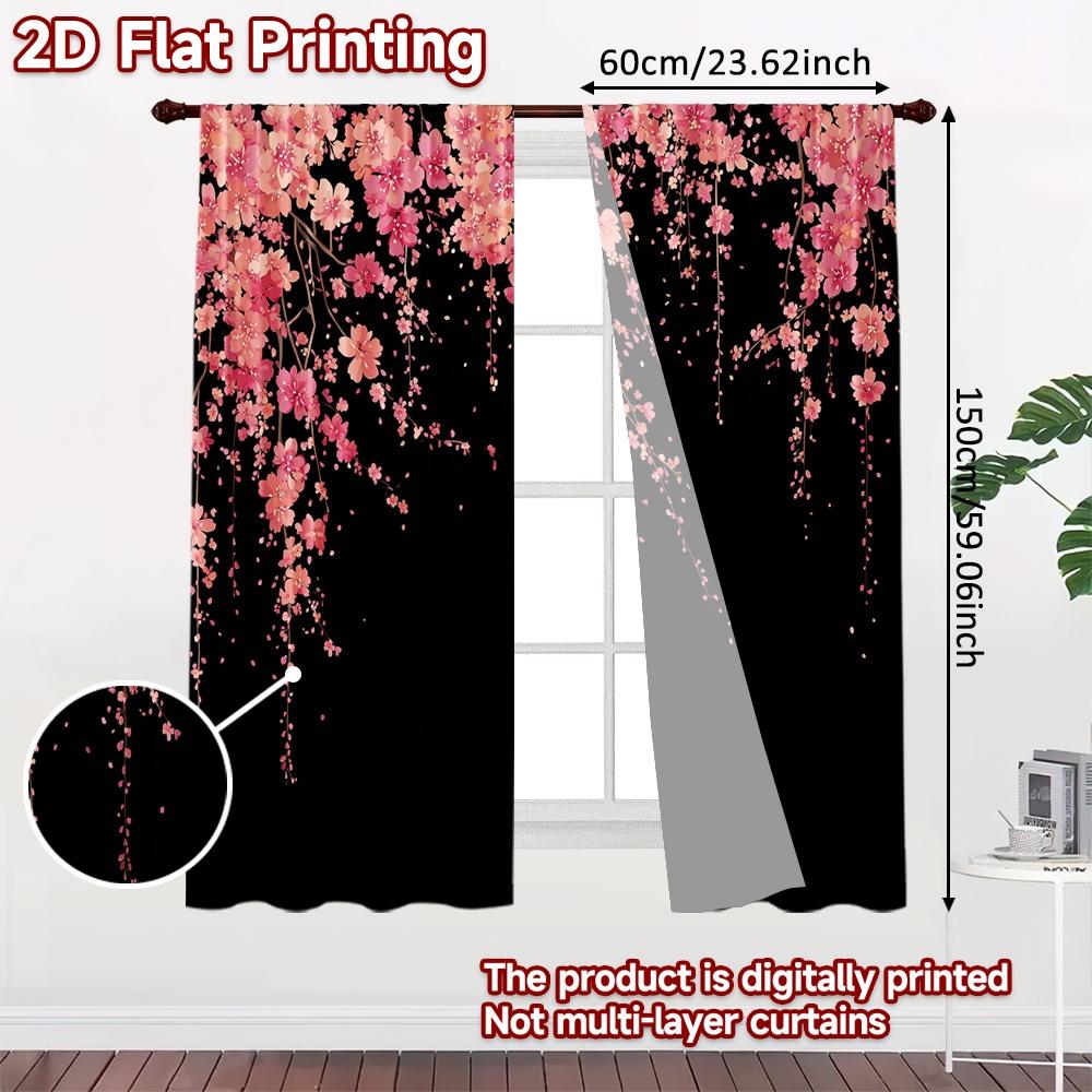 Set Of 2 Flat Printing Curtains Without Rod Cherry Blossoms Popular Drapes Festival Prints Curtain Sheer Made Polyester