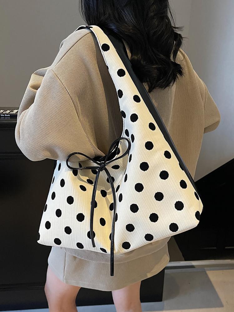 Women's Polka Dot Tote Bag Fashion Casual Large Capacity Shoulder Bags 2025 New Patchwork Underarm Pock Bow Commuter Handbags