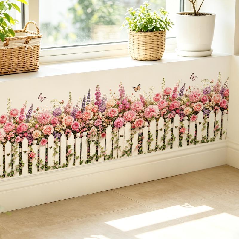 Adesivo da Parete per Recinzione Rosa Autoadesivo Impermeabile con Motivo a Farfalle per Soggiorno Camera da Letto Battiscopa Decorazione Casa
