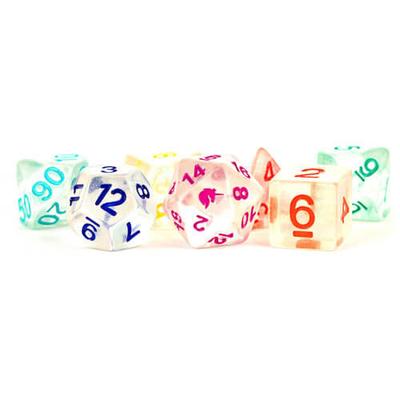 MDG Einhorn Harz Polyeder Würfel Set (Regenbogeneis)