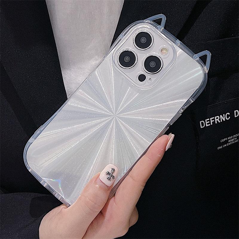 

Прозрачный чехол с кошачьими ушками Laser Aurora Glitter для iPhone 15 Pro Max 14 Plus 13 12 11 Pro XS XR 7 8Plus SE 2020, универсальный защитный чехол от падения iPhone 13