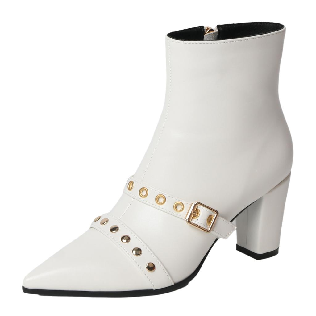 FOREADA Dámské kotníkové boty špičaté silné vysoké podpatky přezka nýty zip stručné krátké boty dámská módní obuv podzim zima 46