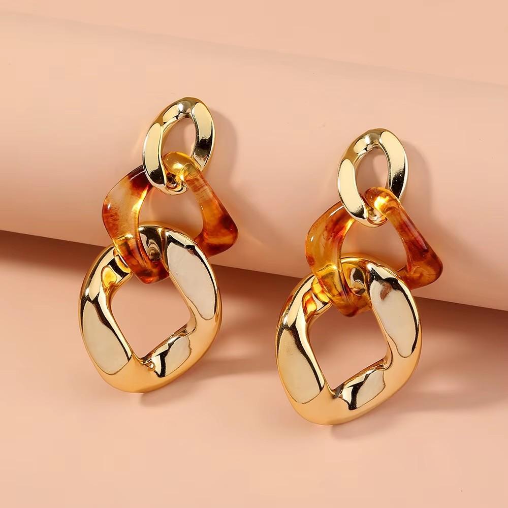 Acrylic Link Chain Earrings for Women Korea Metallic Color Hanging Drop Earring Party Girls Statement Earrings Autumn and Winter
