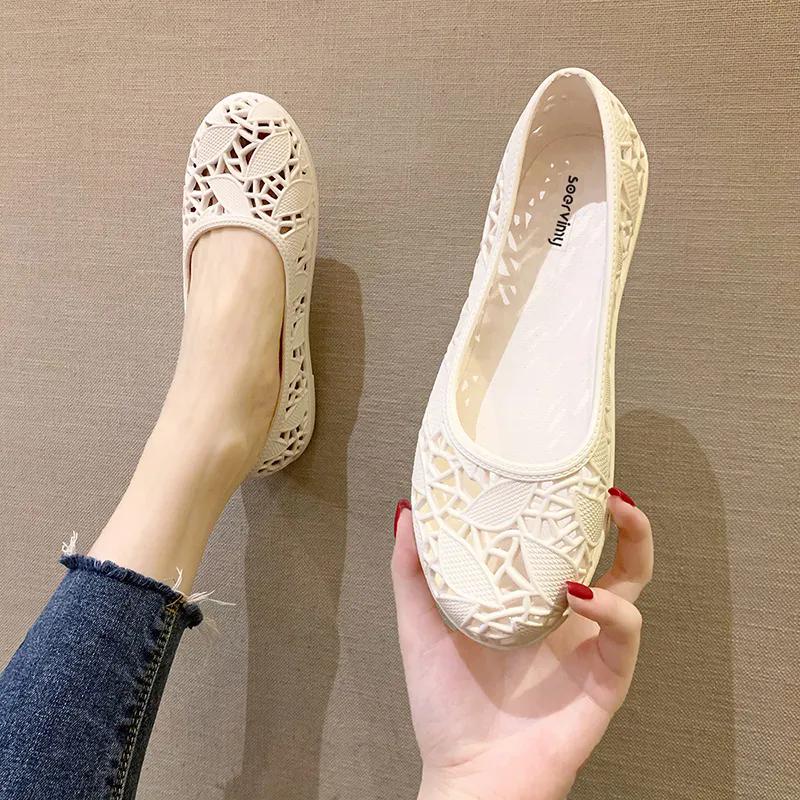 WTEMPO Ausgehöhlte, atmungsaktive, flache, dicke Ferse, rutschfeste Freizeit-Arbeitsschuhe für Damen, Frühling, Sommer, große Größe, einfarbig, Einzelschuhe