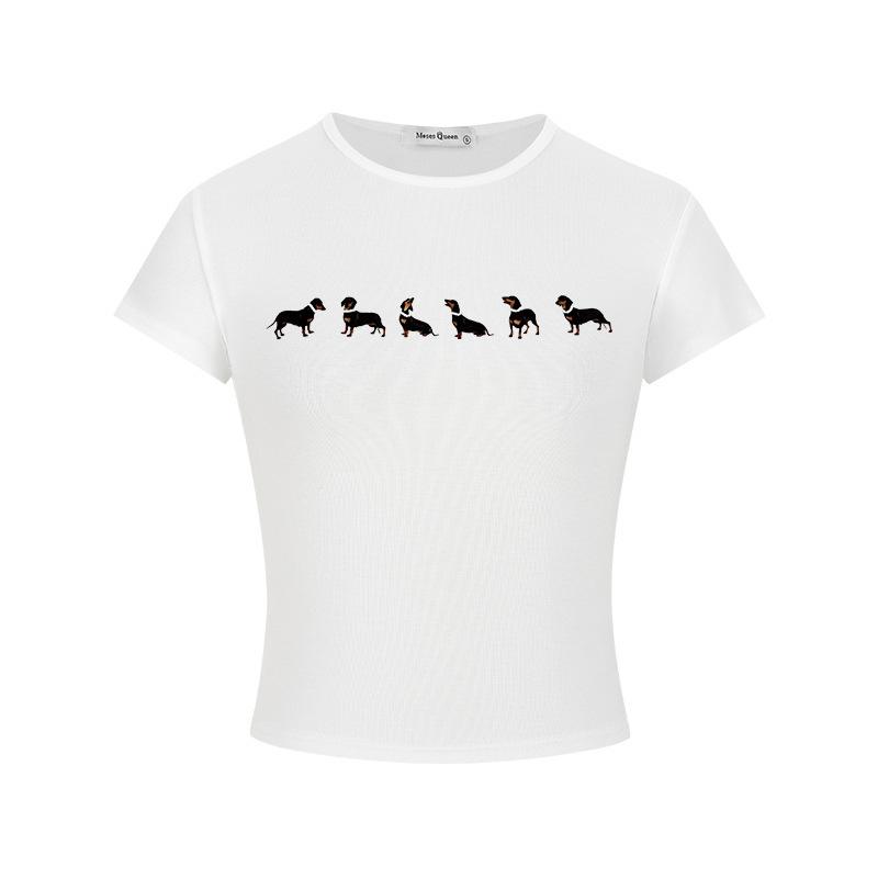 Craftsman Yi, necklace dog print slim-fit short sleeves, spring and summer Nanyou new Korean popular slim-fit and thin top