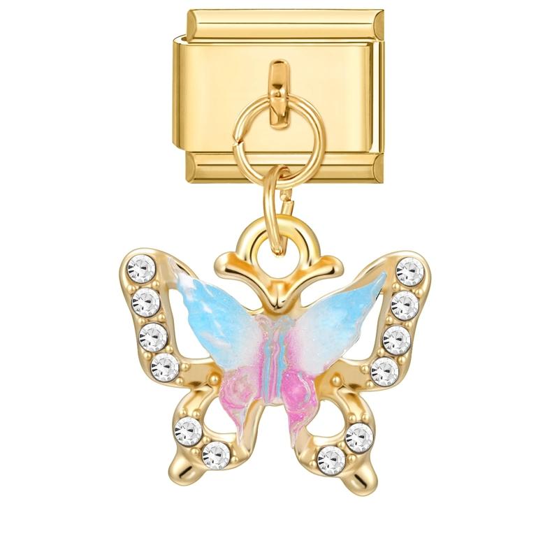 Butterfly Cat Paw Heart Shell Crown Gold Color Pendant Italian Charm Link Fit 9mm Bracelet Stainless Steel Women DIY Making Gift