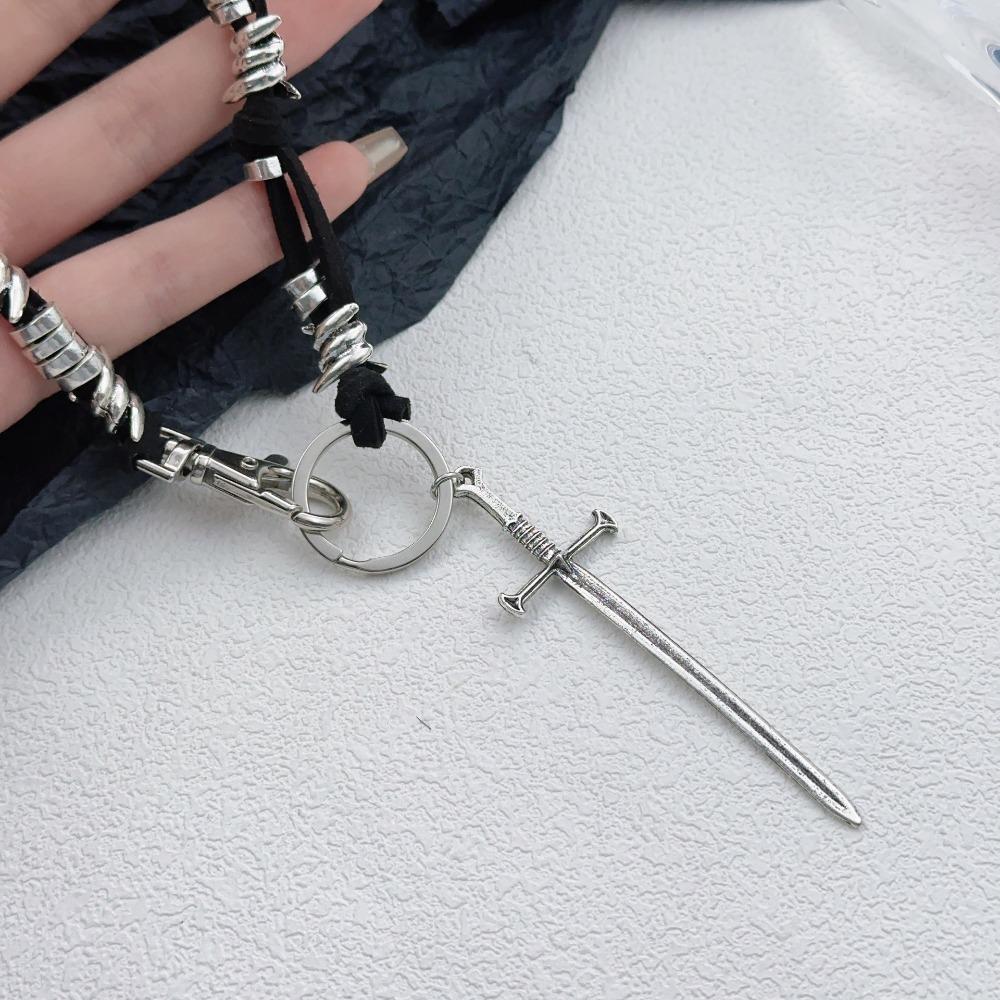 Punk Hip-hop Sliver Color Redemption Thorn Holy Sword Pendant Black Rope Chain Necklace for Women Hot Girl Personality Jewelry
