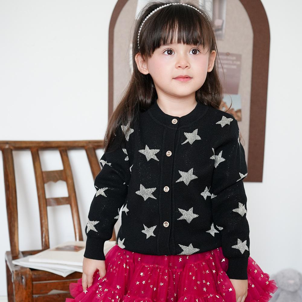Children's Clothing Spring and Autumn Five-pointed Star Jacquard Children's Sweater Cardigan Jacket Thickened Boys and Girls Knitted Cardigan