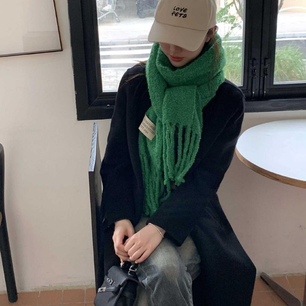 Neuer einfarbiger Premium-Wollschal für Damen, Herbst und Winter, vielseitig, verdickt, Plüsch, warm, Premium-Schal