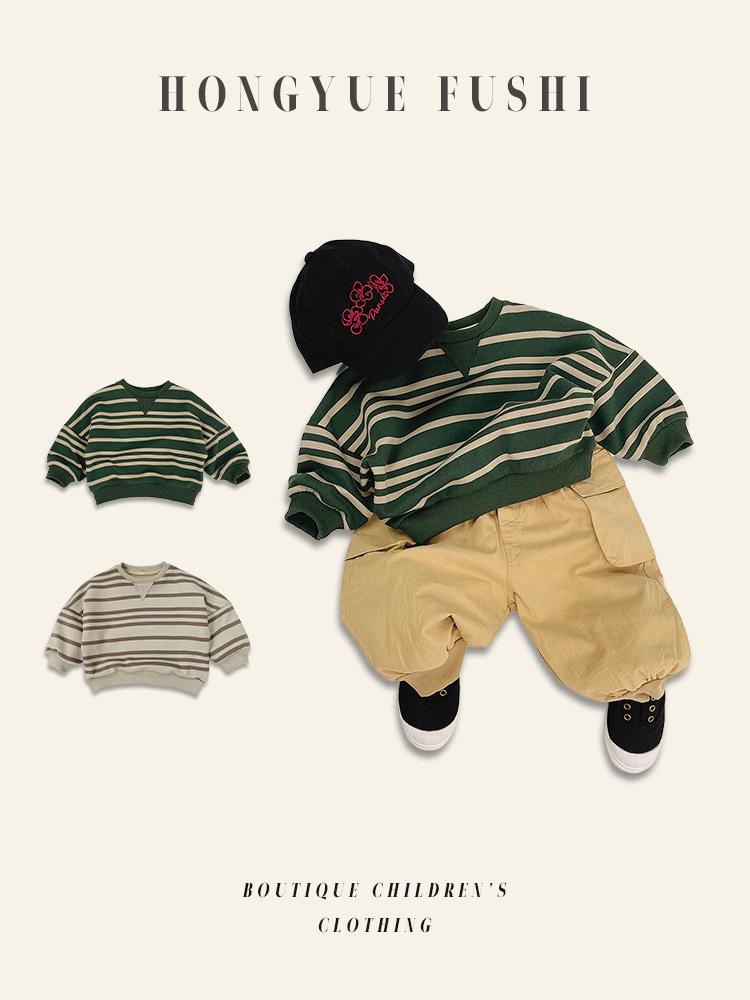 Customized 2024 Spring Kids' Striped Long Sleeve Unisex Korean Style Hoodie