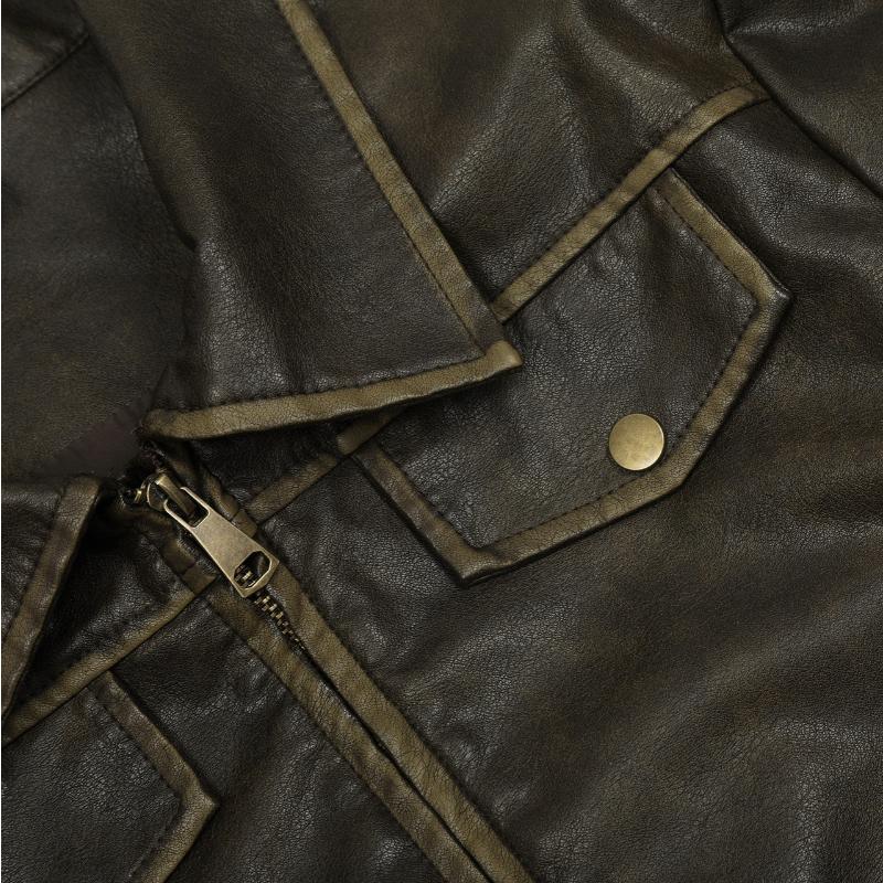 2KWEIRD Hot Girl Short PU Leather Jackets Retro Autumn Women Coats American  Pocket Coffee Faux Clothing Cropped Tops