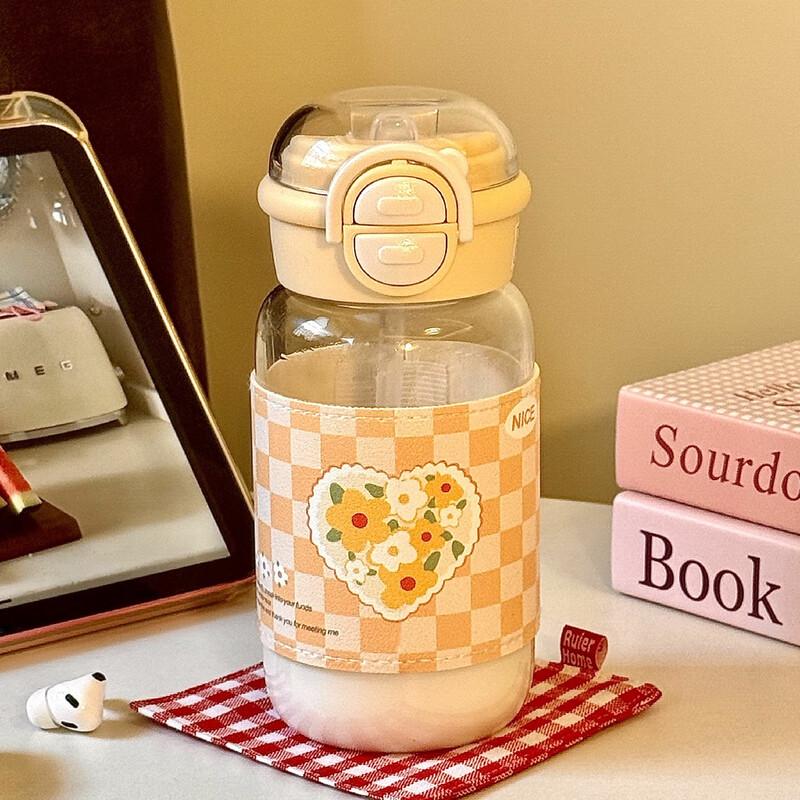 MOZHOU High-Capacity Cute Straw Glass Water Bottle