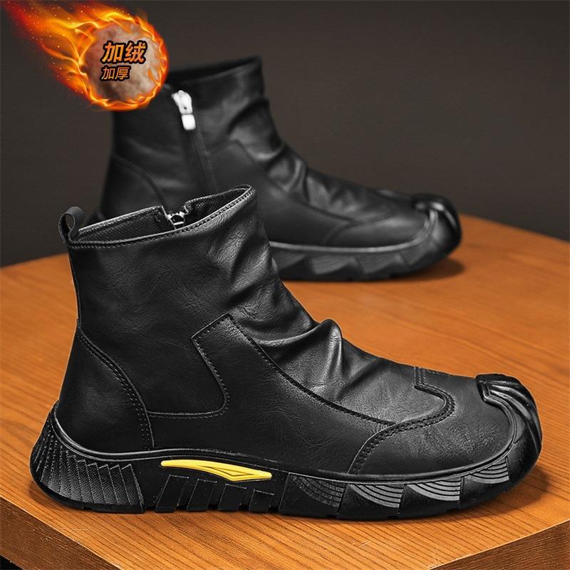 

Martin boots men s shoes autumn retro British casual mid-top leather shoes black locomotive side zipper high-top tooling leather boots 39