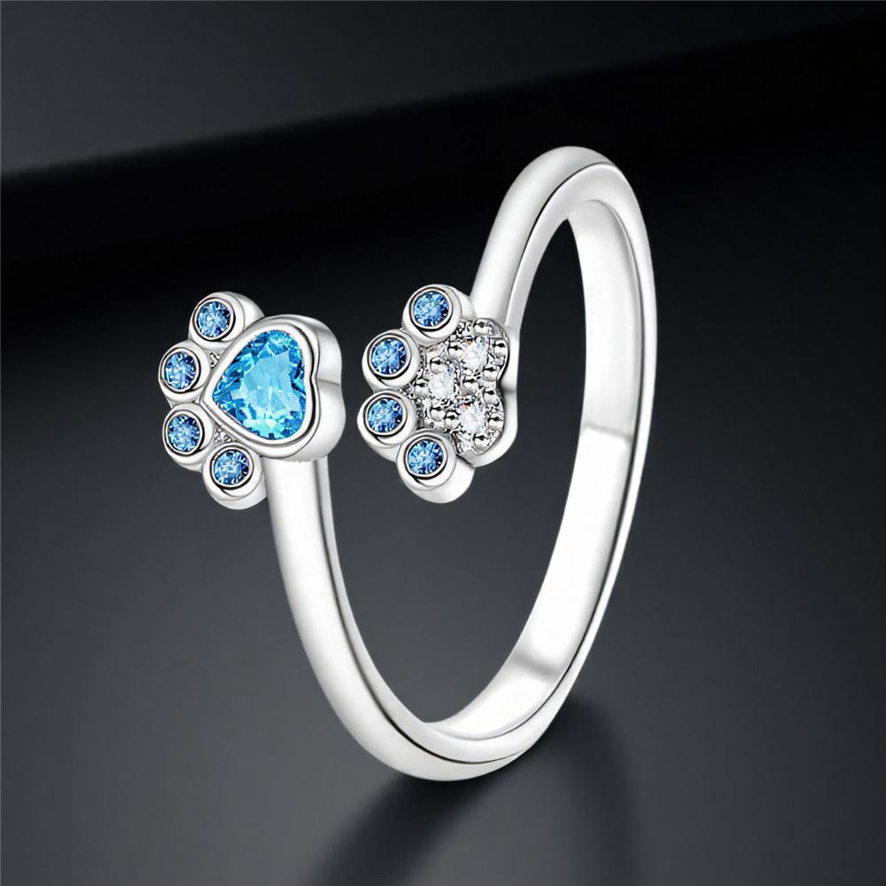 

Cute Female White Blue Zircon Stone Open Heart Wedding Rings Promise Adjustable Gold Color Engagement For Women resizable